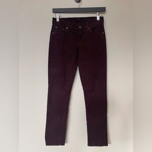 7 FOR ALL MANKIND ROXANNE MID-RISE CORDUROY SLIM JEAN in Cranberry